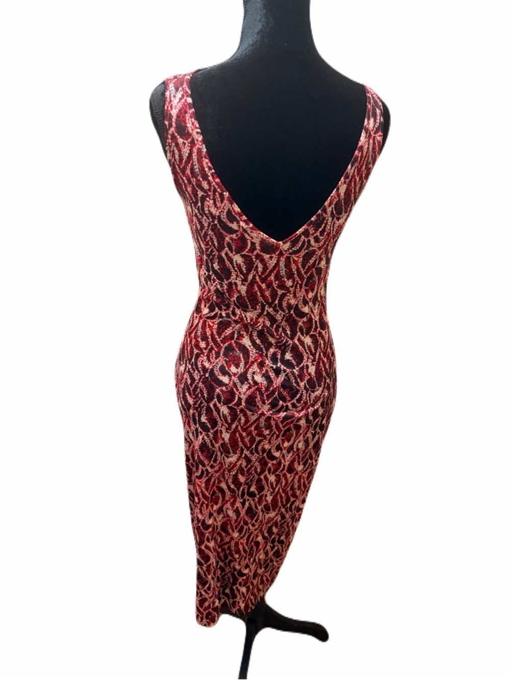 Diane von Furstenberg 100% Silk Ruched Midi Dress size 6 Sleeveless body-con - Picture 9 of 10